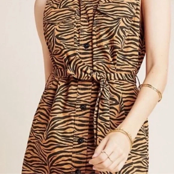 Anthropologie Maeve Tiger Print Cotton Shirt Dress size 14 - Picture 4 of 14